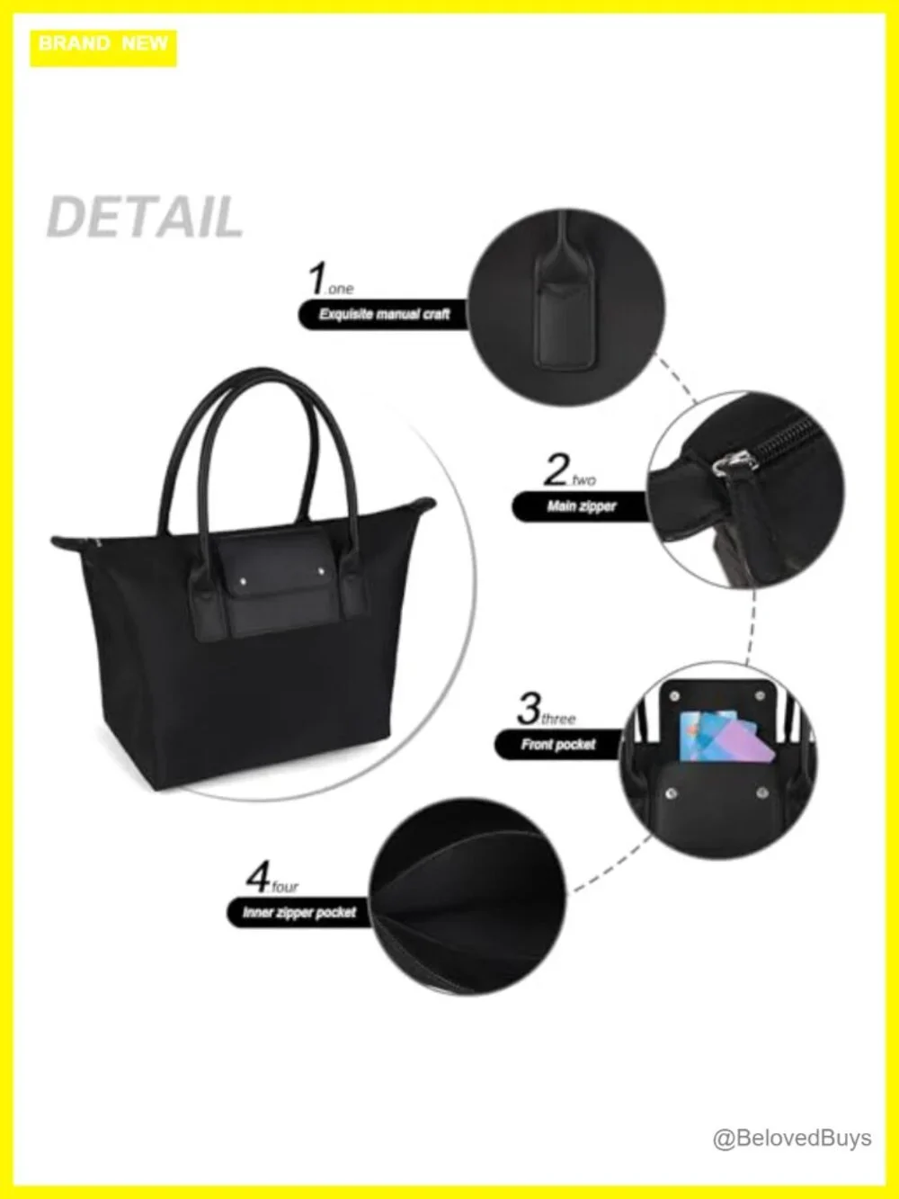 Medium Work Tote Bag Lightweight Nylon Travel Purse with Pockets